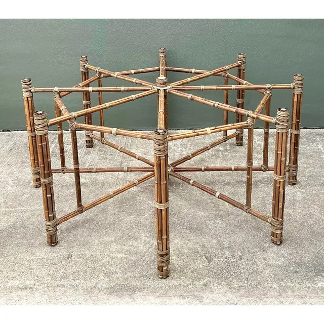 Vintage Bundled Rattan Dining Table Pedestal After McGuire — additional photo 6