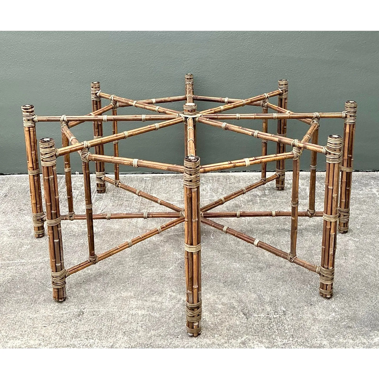 Vintage Bundled Rattan Dining Table Pedestal After McGuire — additional photo 7