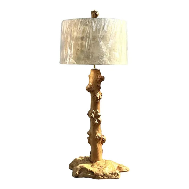 Vintage Burl Knot Table Lamp With Coordinating Wood Shade — additional photo 1