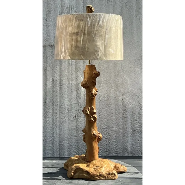 Vintage Burl Knot Table Lamp With Coordinating Wood Shade — additional photo 3