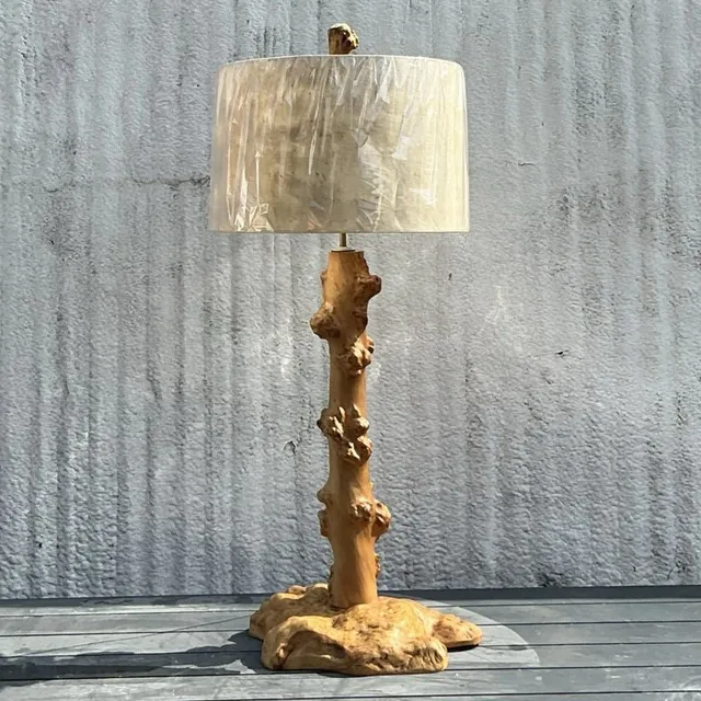 Vintage Burl Knot Table Lamp With Coordinating Wood Shade — additional photo 4