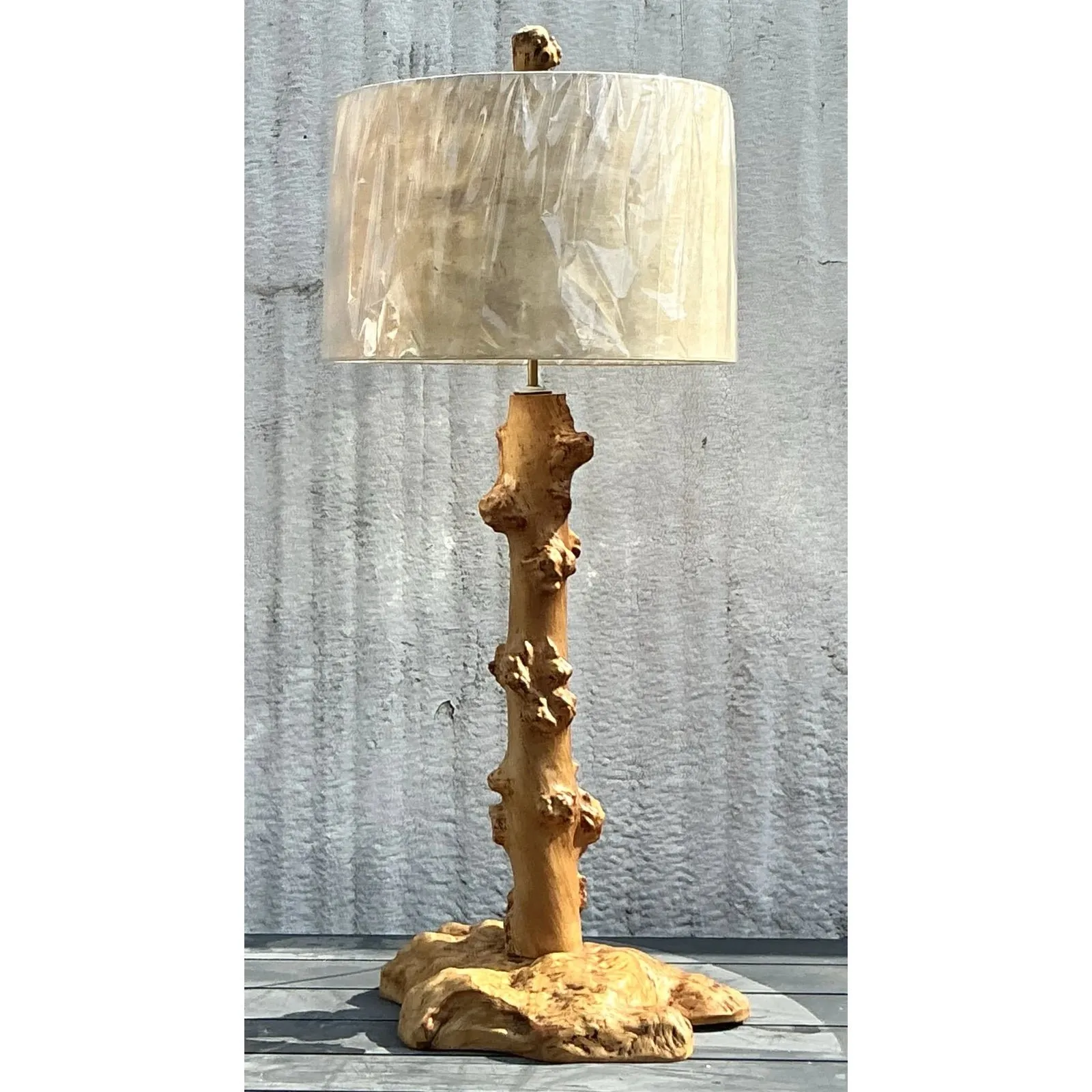 Vintage Burl Knot Table Lamp With Coordinating Wood Shade — additional photo 6