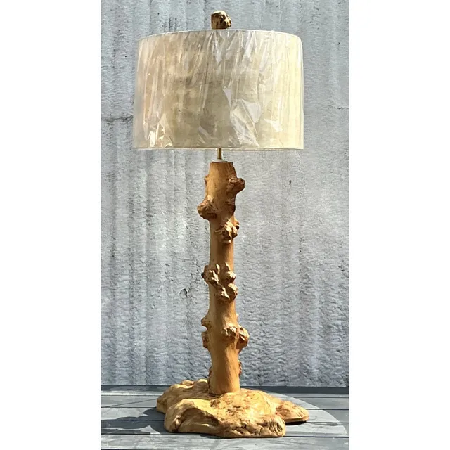 Vintage Burl Knot Table Lamp With Coordinating Wood Shade — additional photo 6