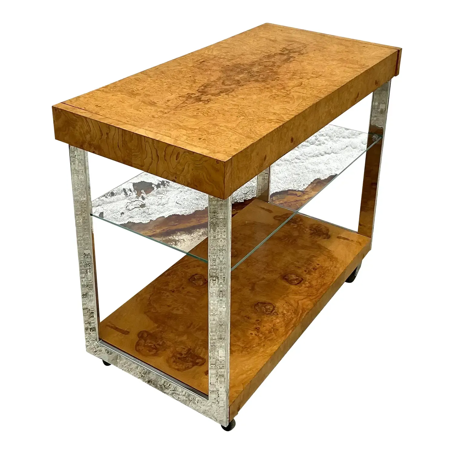 Vintage Burl Wood Extendable Bar Cart After Milo Baughman — additional photo 1