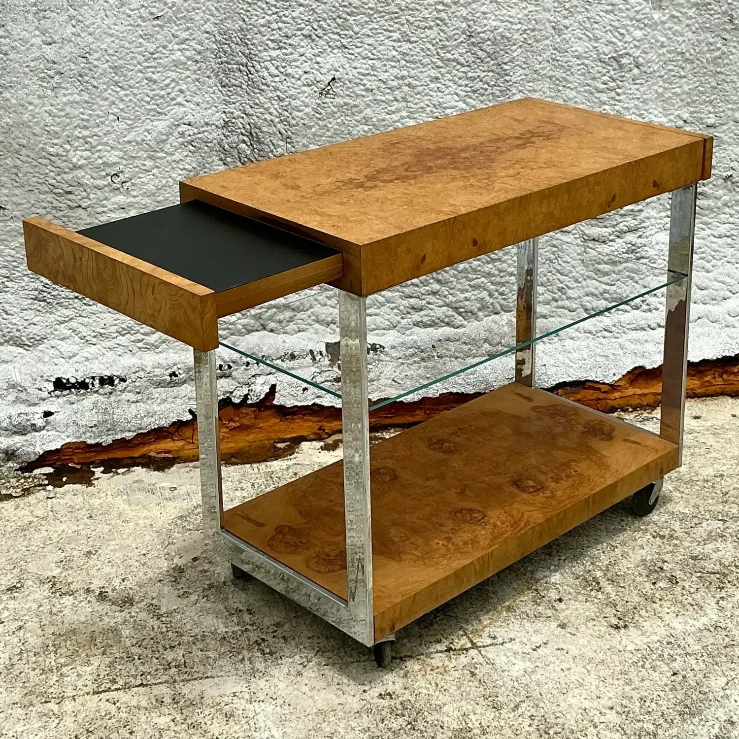 Vintage Burl Wood Extendable Bar Cart After Milo Baughman — additional photo 2