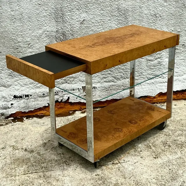 Vintage Burl Wood Extendable Bar Cart After Milo Baughman — additional photo 2
