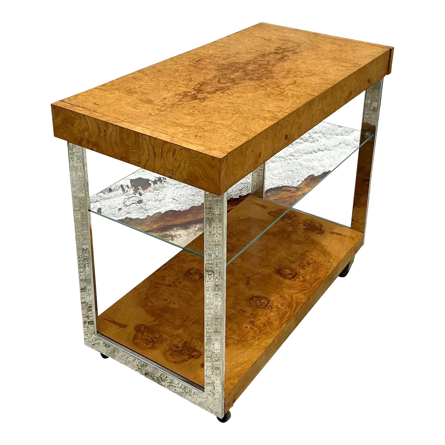 Vintage Burl Wood Extendable Bar Cart After Milo Baughman