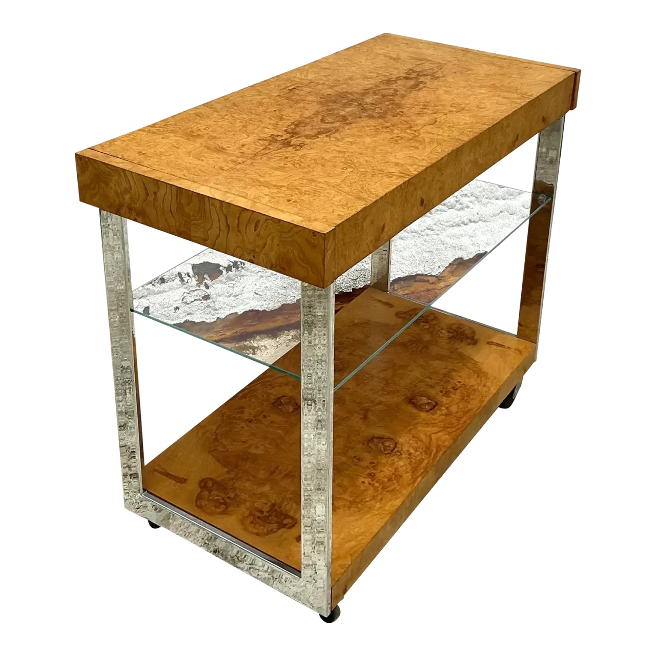 Vintage Burl Wood Extendable Bar Cart After Milo Baughman