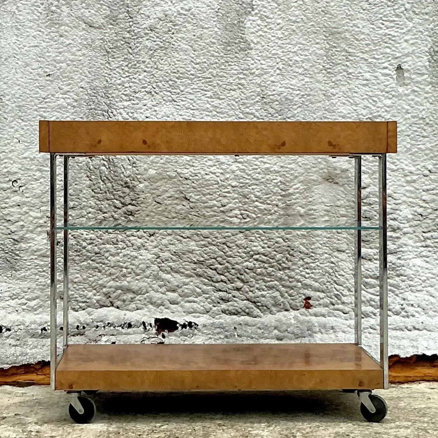 Vintage Burl Wood Extendable Bar Cart After Milo Baughman — additional photo 3