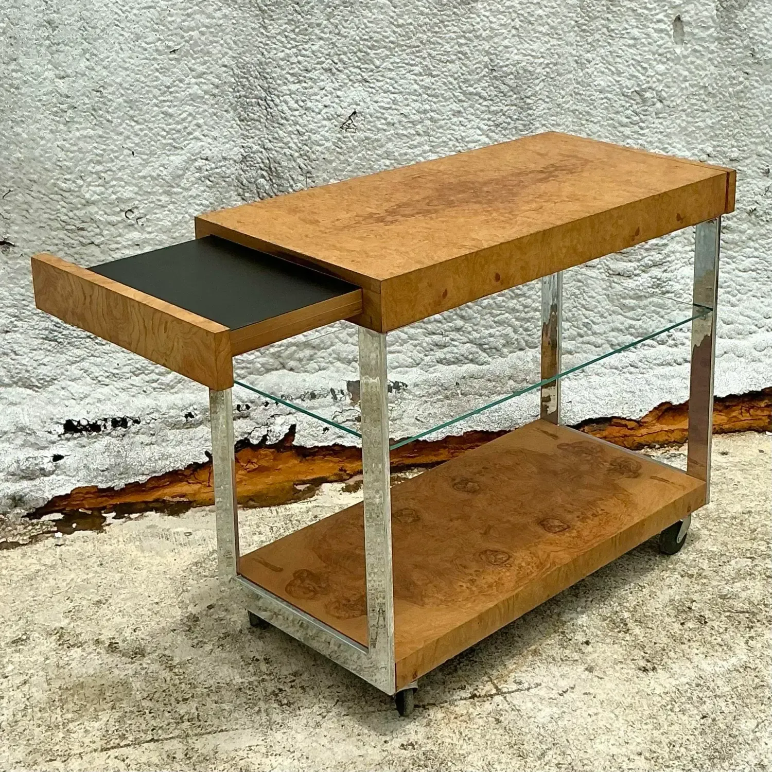 Vintage Burl Wood Extendable Bar Cart After Milo Baughman — additional photo 4