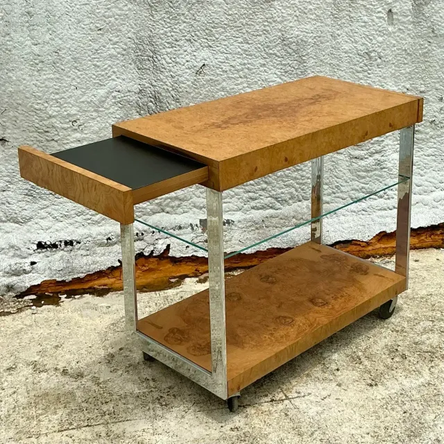 Vintage Burl Wood Extendable Bar Cart After Milo Baughman — additional photo 4