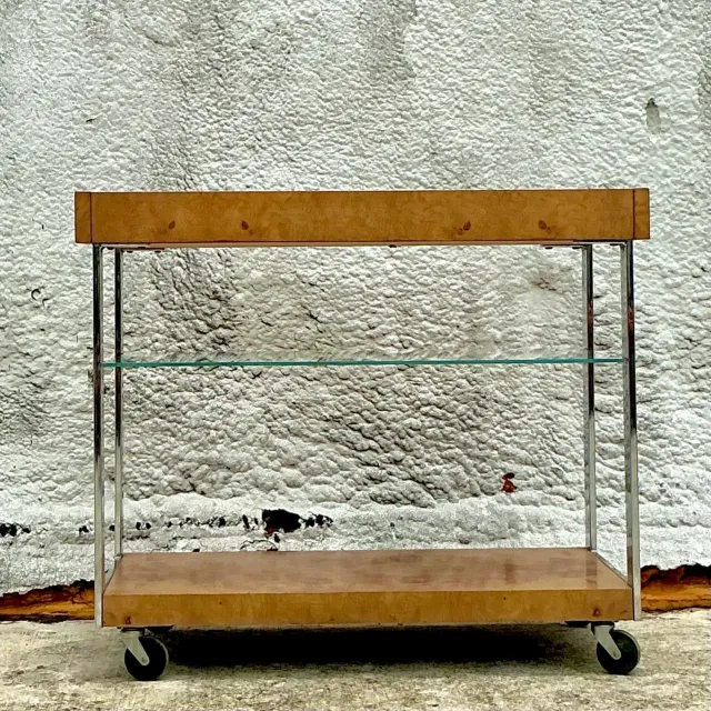Vintage Burl Wood Extendable Bar Cart After Milo Baughman — additional photo 5