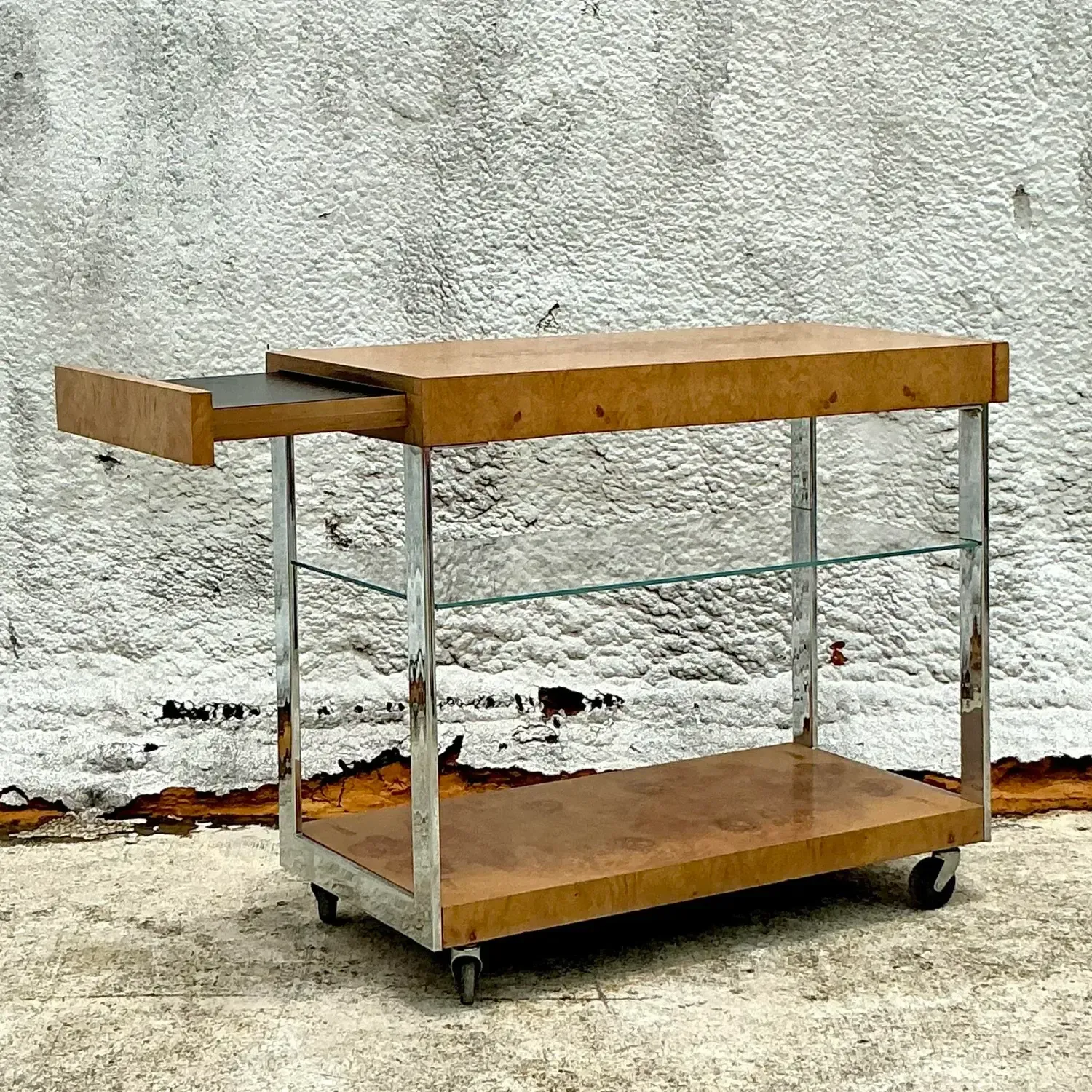 Vintage Burl Wood Extendable Bar Cart After Milo Baughman — additional photo 6