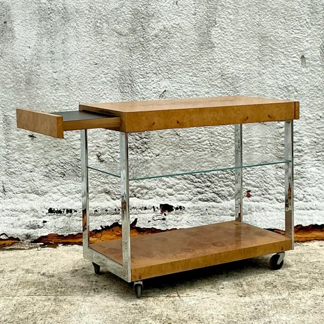 Vintage Burl Wood Extendable Bar Cart After Milo Baughman — additional photo 6