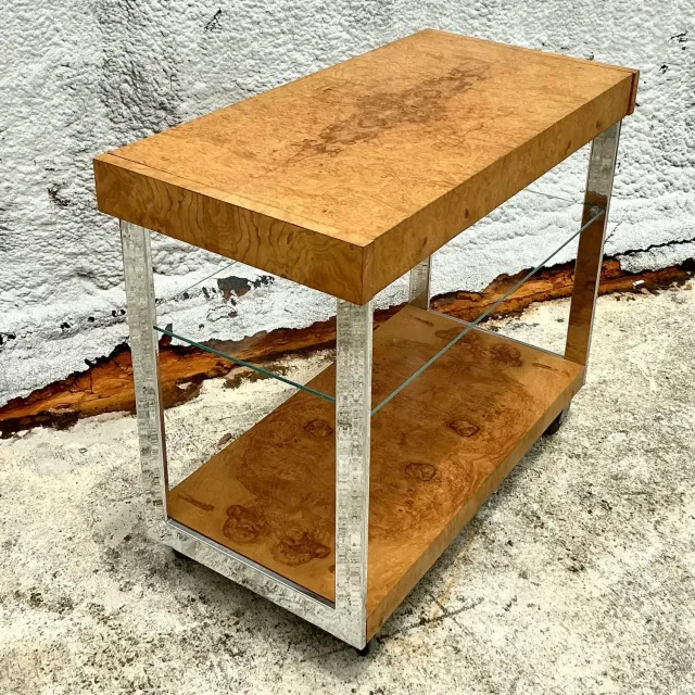 Vintage Burl Wood Extendable Bar Cart After Milo Baughman — additional photo 7