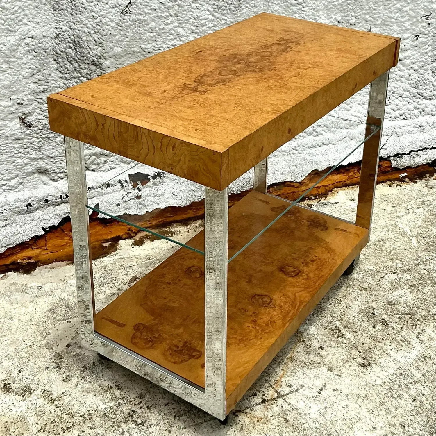 Vintage Burl Wood Extendable Bar Cart After Milo Baughman — additional photo 8