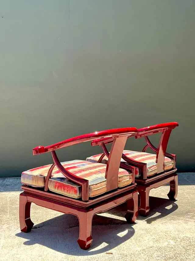 Vintage Candy Apple Lacquer Horseshoe Chairs After James Mont - A Pair — additional photo 7