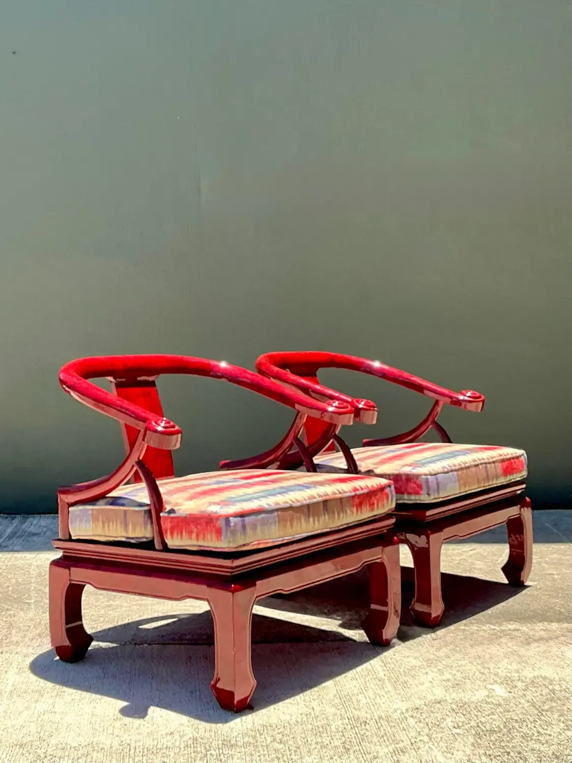 Vintage Candy Apple Lacquer Horseshoe Chairs After James Mont - A Pair — additional photo 1