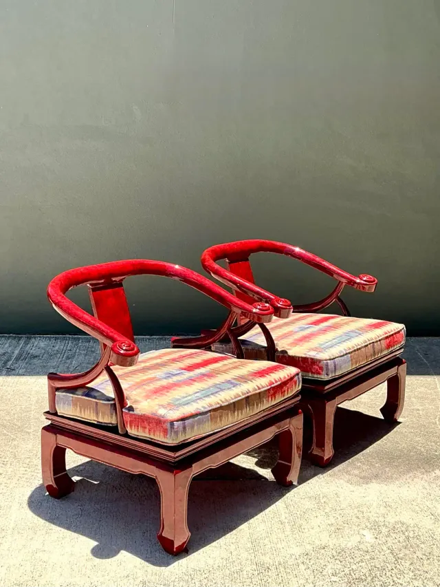 Vintage Candy Apple Lacquer Horseshoe Chairs After James Mont - A Pair — additional photo 6