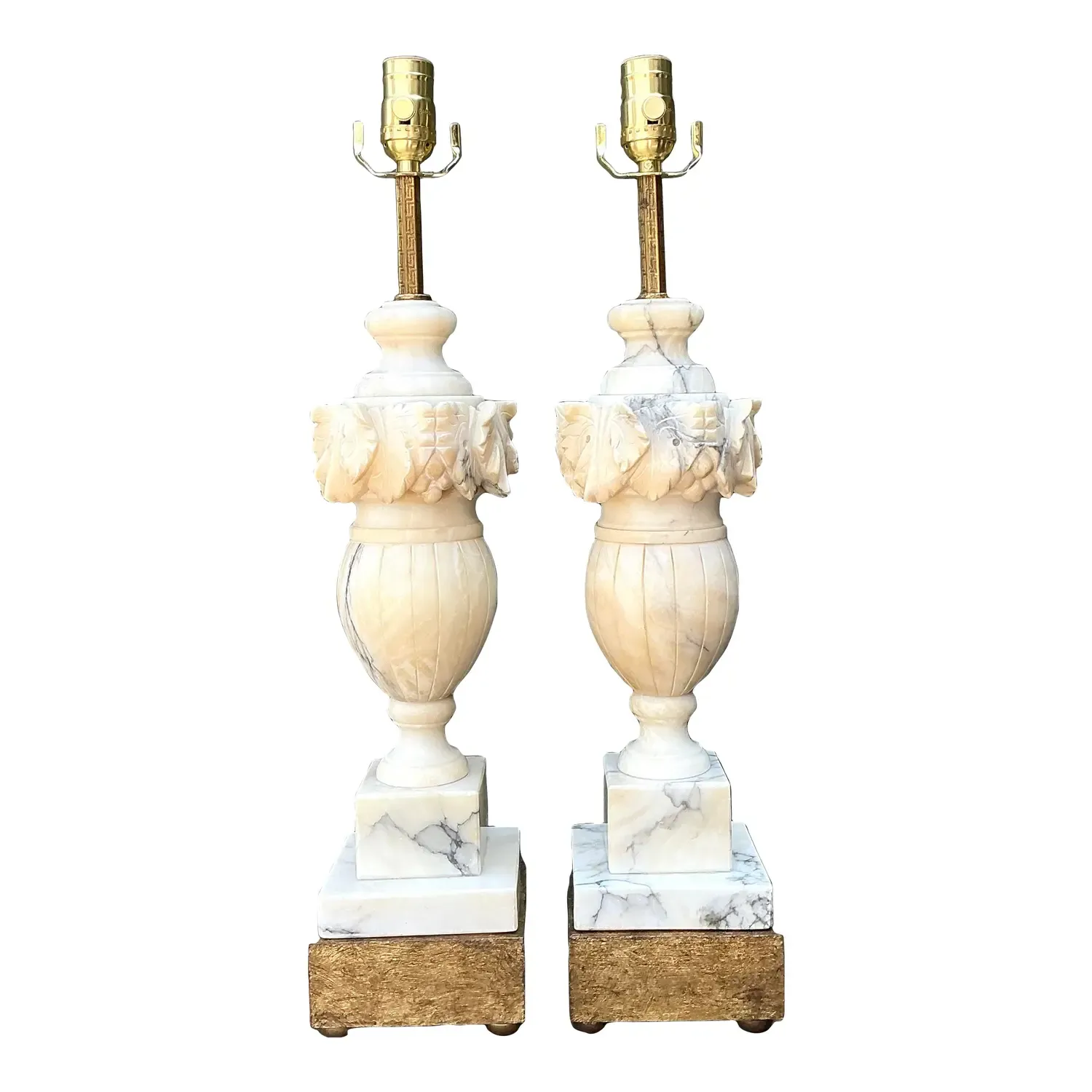 Vintage Carved Alabaster Leaves Lamps - A Pair — additional photo 1
