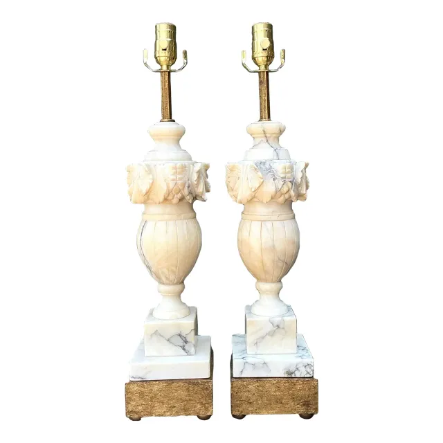 Vintage Carved Alabaster Leaves Lamps - A Pair — additional photo 1
