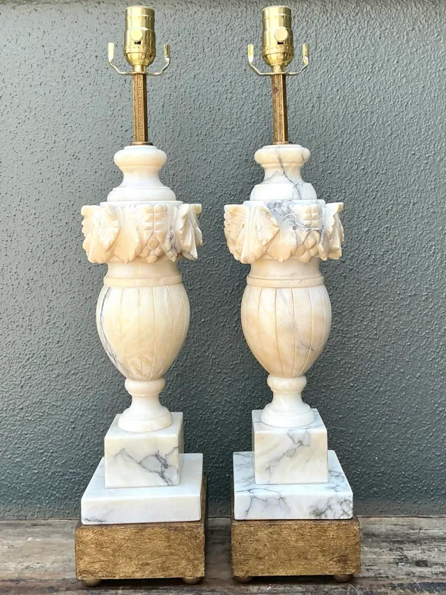 Vintage Carved Alabaster Leaves Lamps - A Pair — additional photo 2
