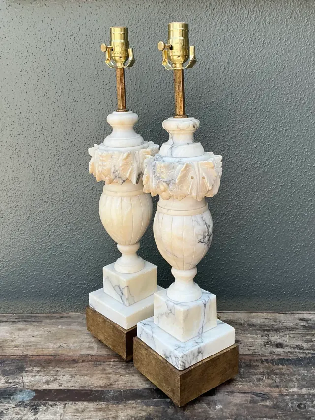 Vintage Carved Alabaster Leaves Lamps - A Pair — additional photo 3