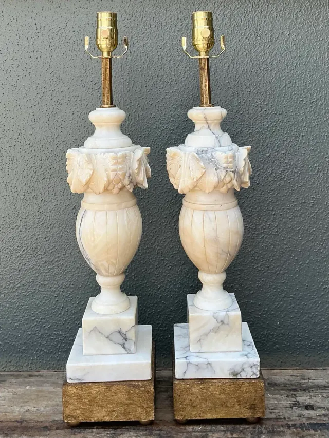 Vintage Carved Alabaster Leaves Lamps - A Pair — additional photo 4