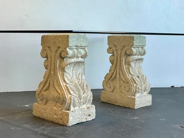 Vintage Carved Coquina Stone Pedestal Dining Table — additional photo 1