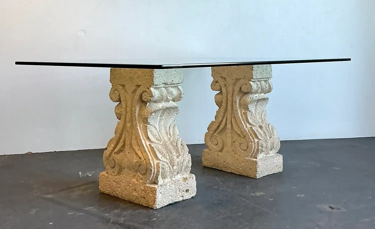 Vintage Carved Coquina Stone Pedestal Dining Table — additional photo 2