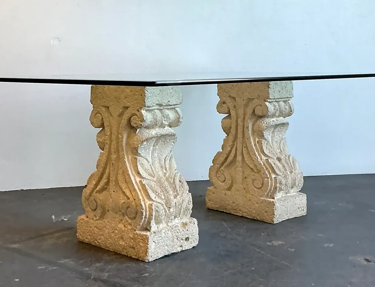 Vintage Carved Coquina Stone Pedestal Dining Table — additional photo 1