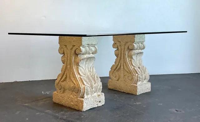 Vintage Carved Coquina Stone Pedestal Dining Table — additional photo 2