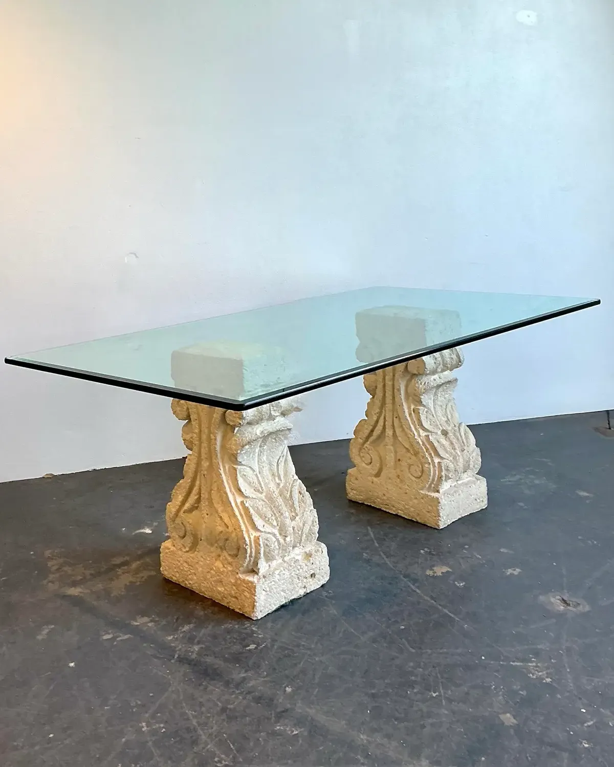 Vintage Carved Coquina Stone Pedestal Dining Table — additional photo 3