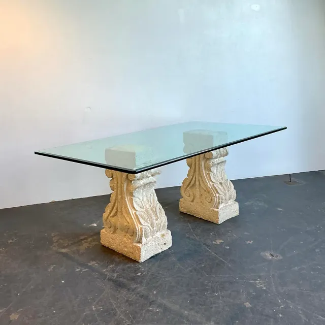 Vintage Carved Coquina Stone Pedestal Dining Table — additional photo 4
