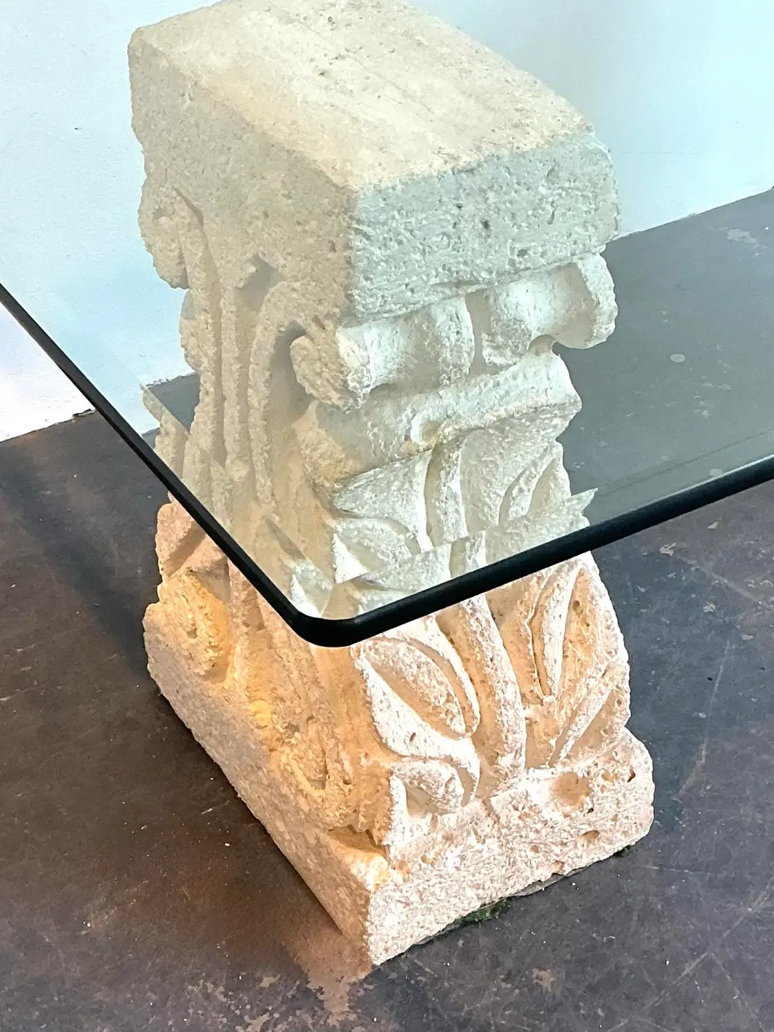 Vintage Carved Coquina Stone Pedestal Dining Table — additional photo 4