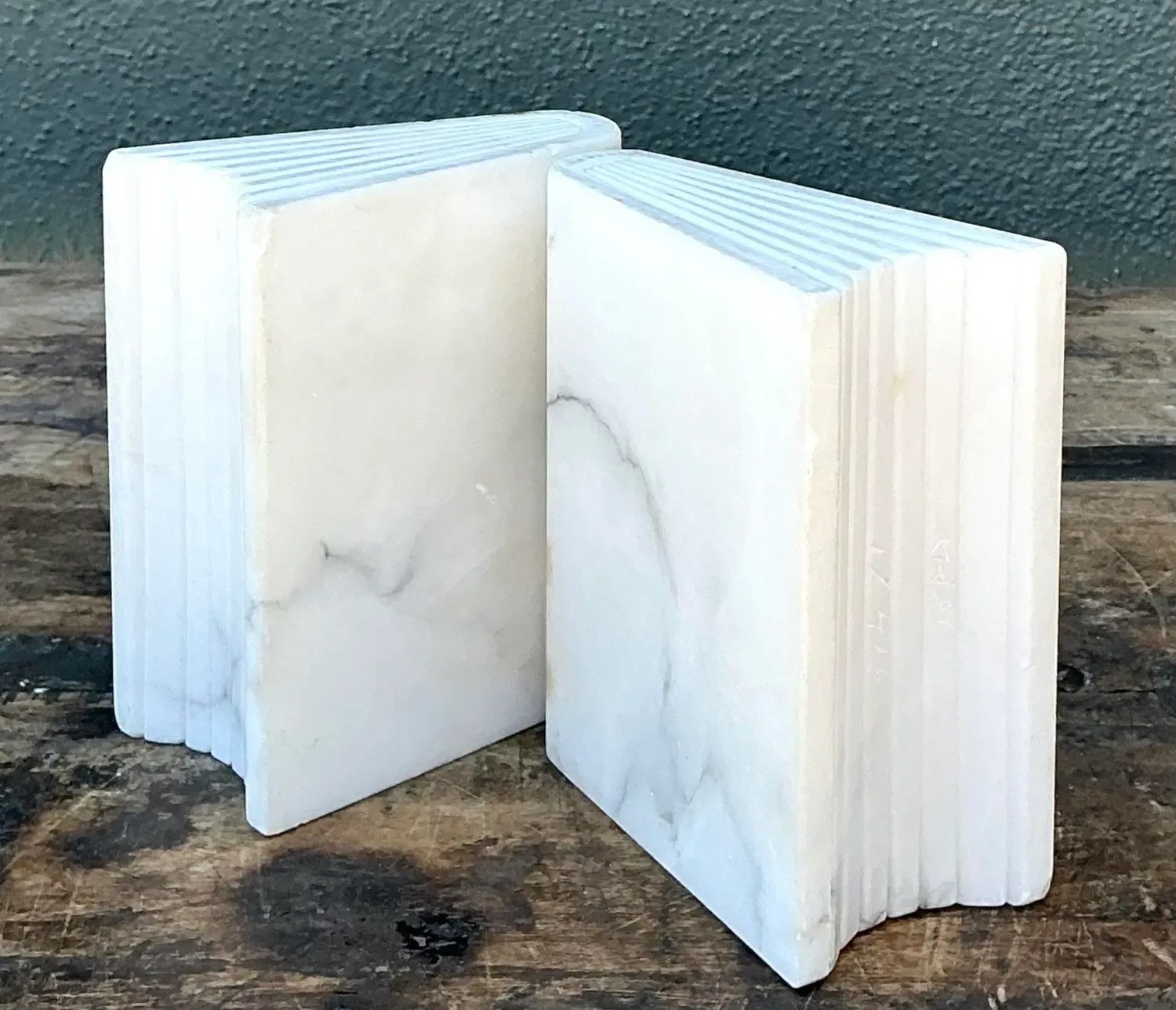 Vintage Carved Marble Book Ends - Set of 2