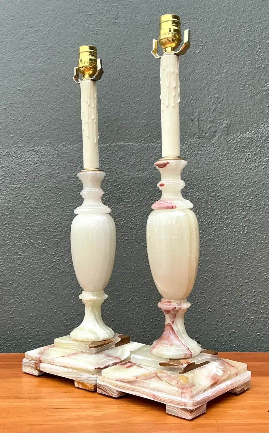 Vintage Carved Onyx Lamps - A Pair