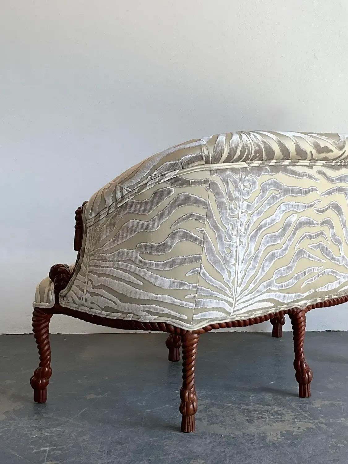 Vintage Carved Rope and Knot Loveseat in Scalamandre Tiger Devore — additional photo 6