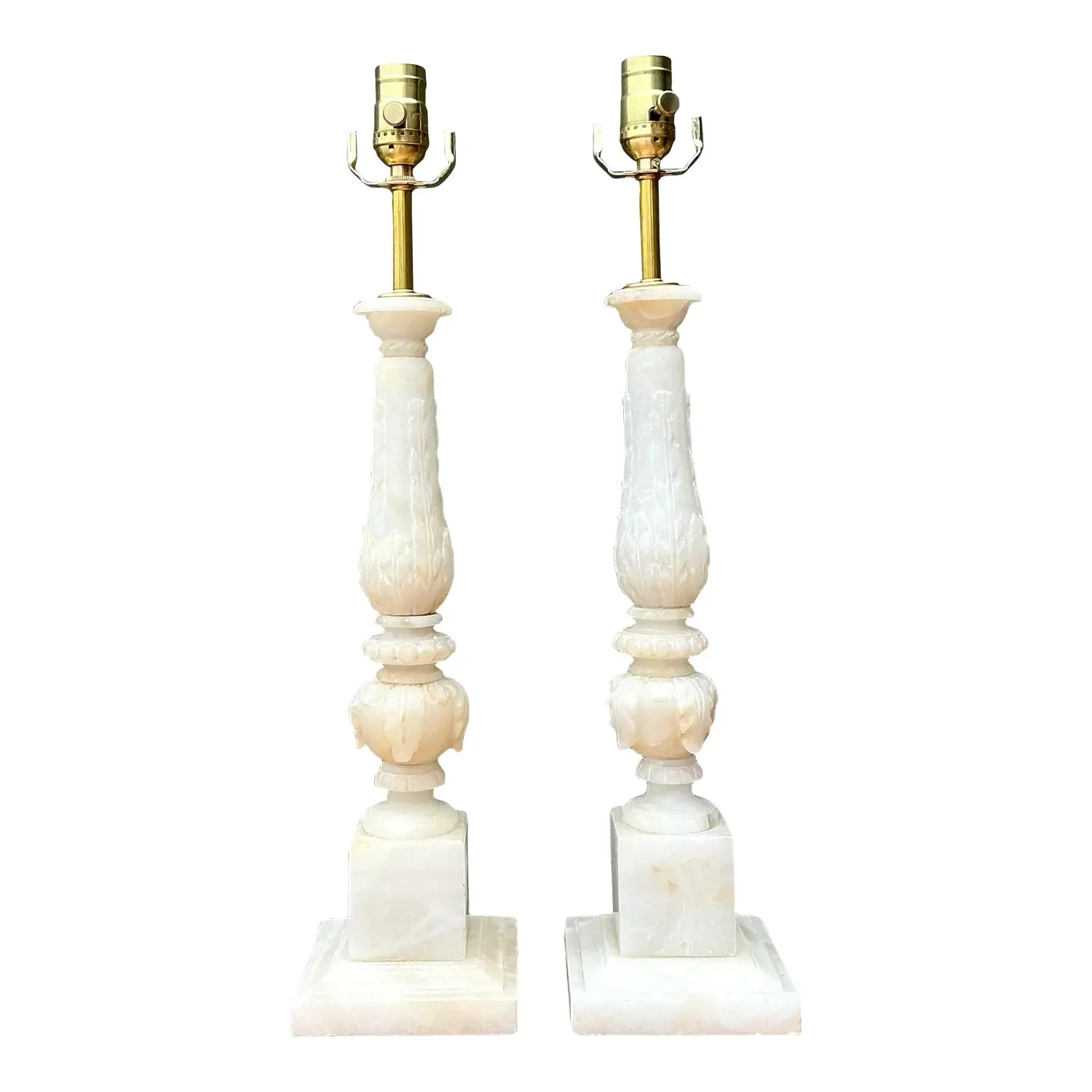 Vintage Carved Stone Column Lamp - A Pair