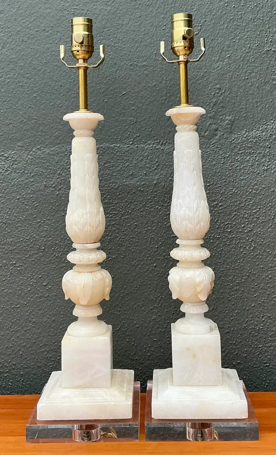 Vintage Carved Stone Column Lamp - A Pair — additional photo 2