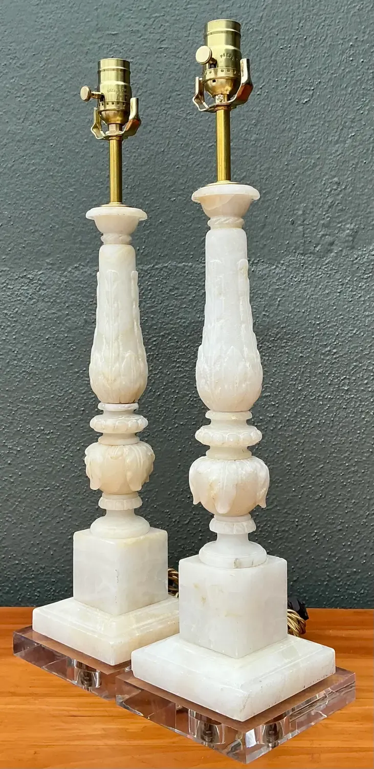 Vintage Carved Stone Column Lamp - A Pair — additional photo 3