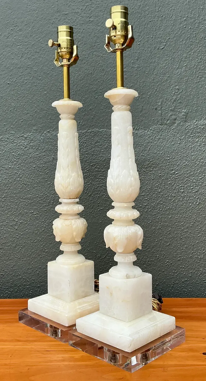 Vintage Carved Stone Column Lamp - A Pair — additional photo 5