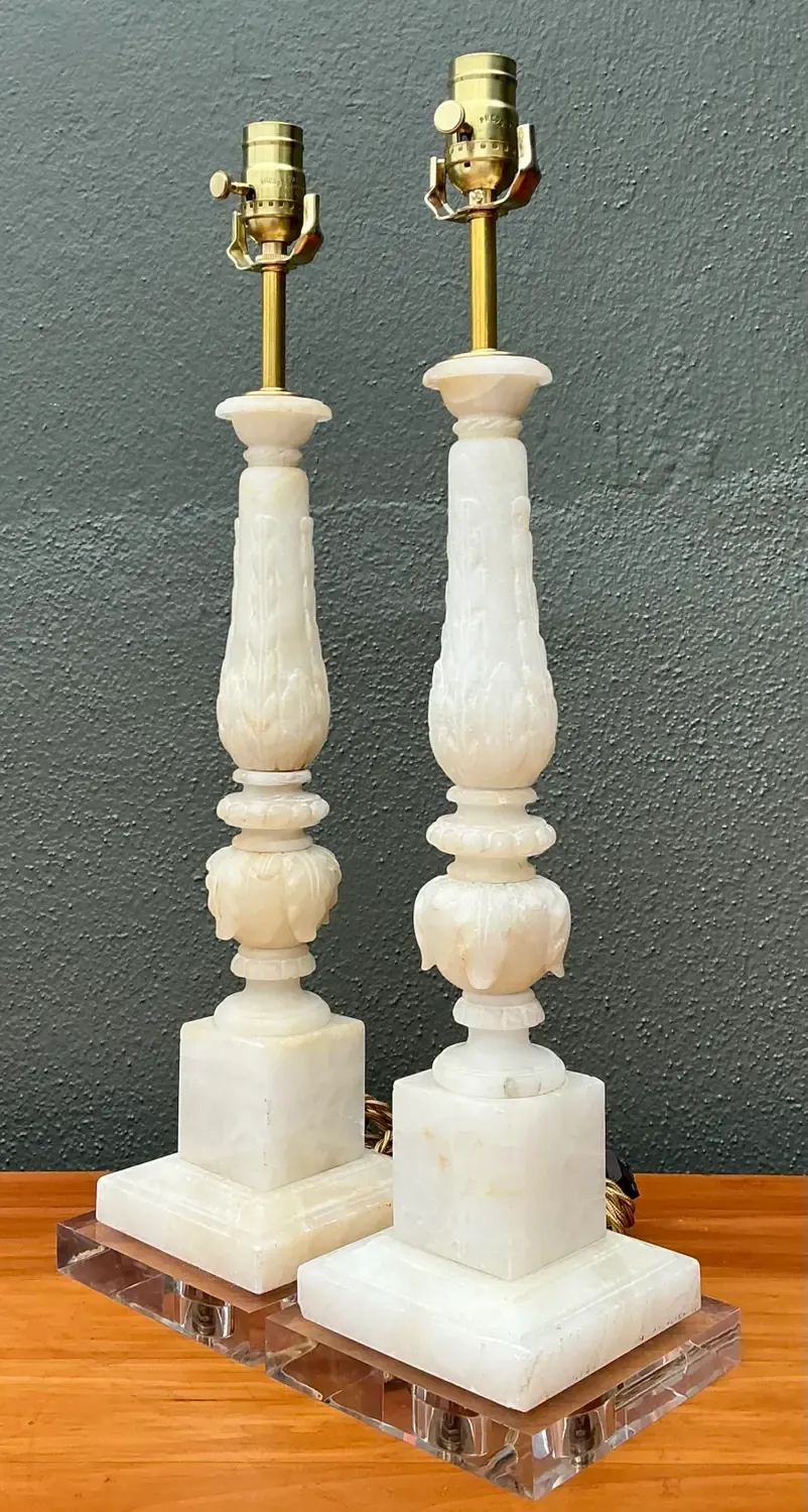 Vintage Carved Stone Column Lamp - A Pair — additional photo 7