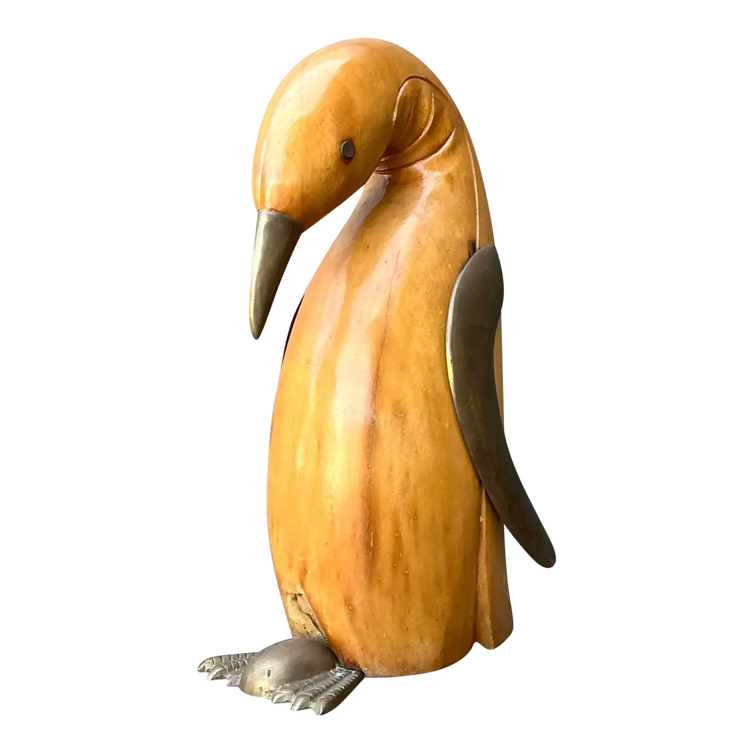 Vintage Carved Wood and Brass Penguin — additional photo 1
