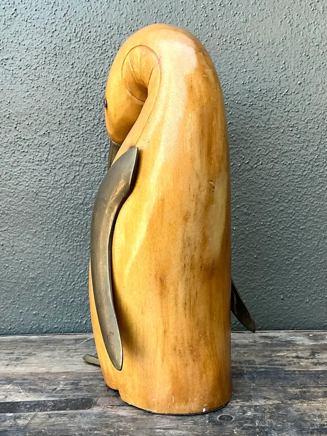 Vintage Carved Wood and Brass Penguin — additional photo 2