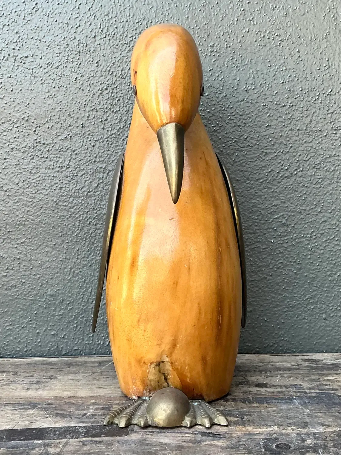 Vintage Carved Wood and Brass Penguin — additional photo 4