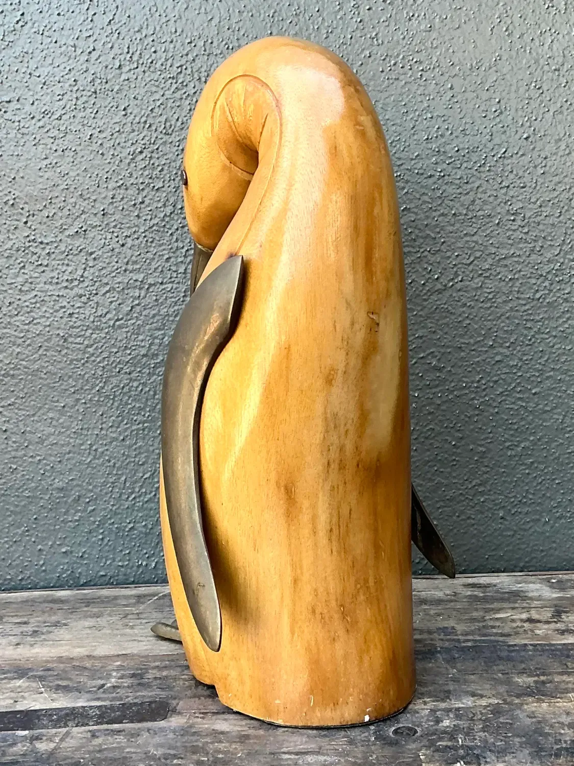 Vintage Carved Wood and Brass Penguin — additional photo 5