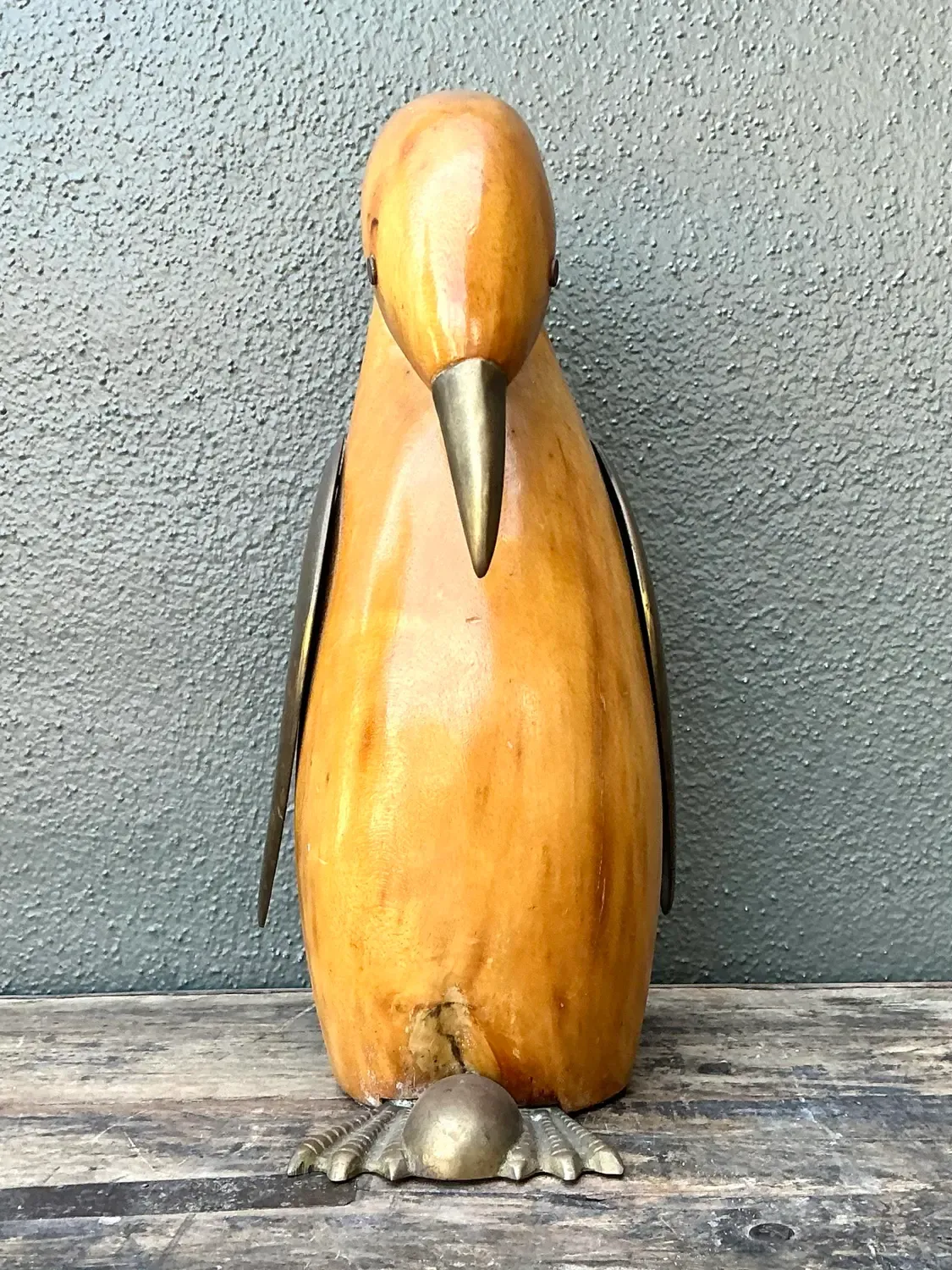 Vintage Carved Wood and Brass Penguin — additional photo 6