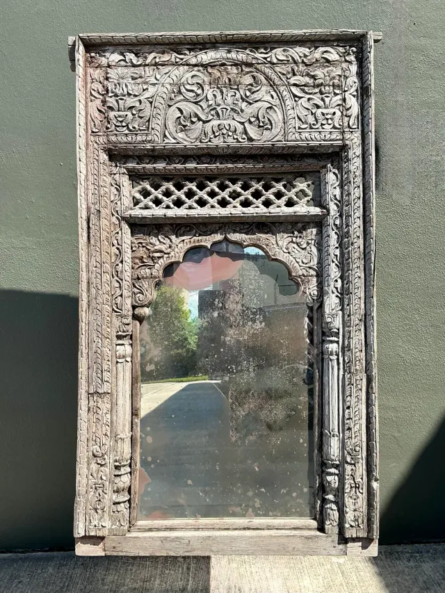 Vintage Carved Wood Distressed Arch Mirror — additional photo 6