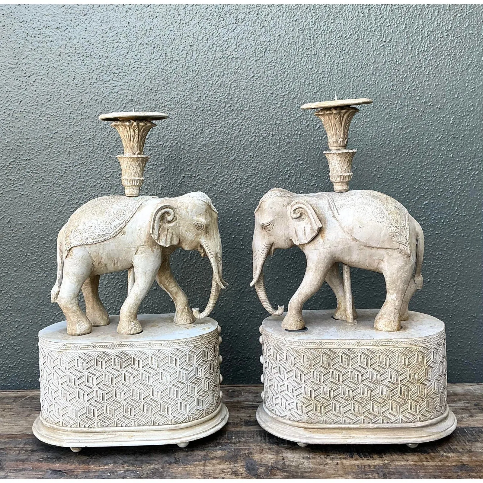 Vintage Carved Wood Elephant Candlesticks - A Pair — additional photo 1